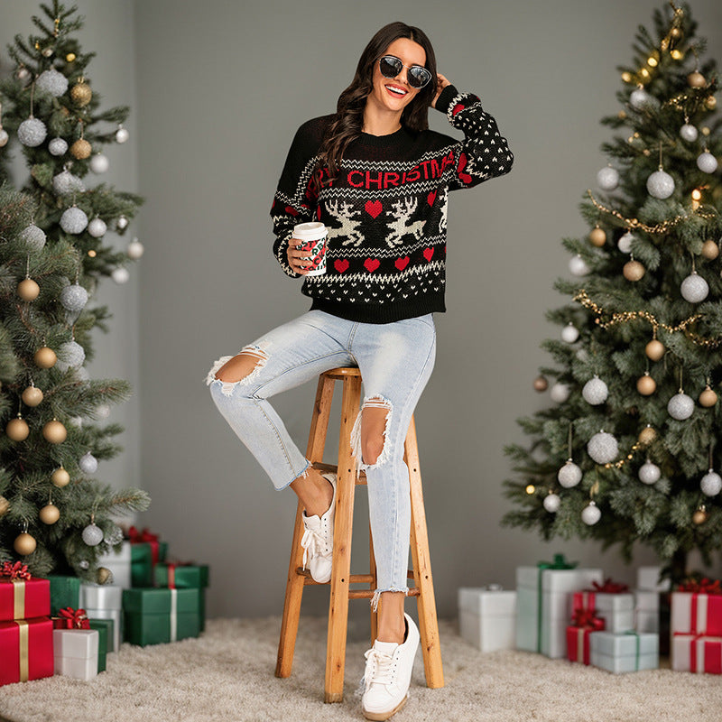 LOVECCR popular  Popular trade new Christmas sweater autumn and winter Popular, 2025,  festival deer pullover knitted sweater women