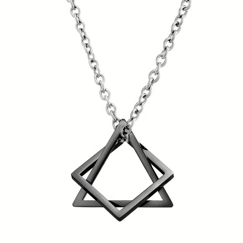 Cross-Border Geometric Triangle Square Combination Titanium Steel Hip Hop Necklace Men's Trendy Handsome Cool Earth Simple Pendant Accessories