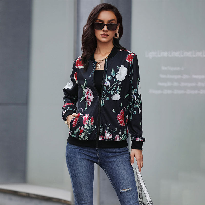 LOVECCR Europe, America and New  Hot Trade Hot Spring and Autumn New Women's Clothing Zipper Printed Baseball Jacket Jacket