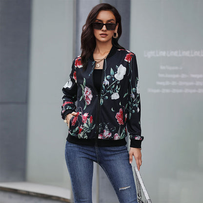 LOVECCR Europe, America and New  Hot Trade Hot Spring and Autumn New Women's Clothing Zipper Printed Baseball Jacket Jacket