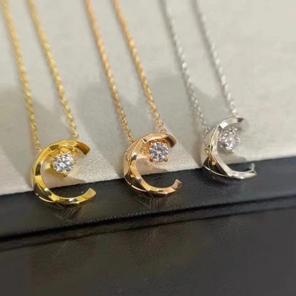 LOVECCR Classic Style Feng Shui Bingyue Necklace Female Plated 18K Diamond Grid High Version CNC Pendant Clavicle Chain Factory Direct Sales Live Broadcast