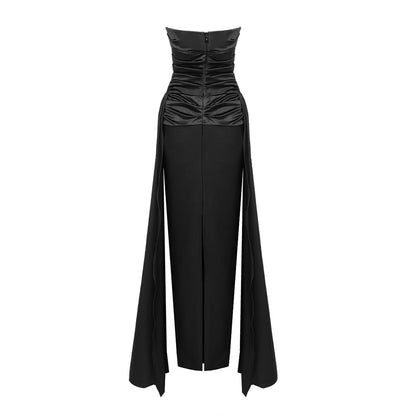 LOVECCR 2023 2025 women's clothing new black tube top pleated streamer dress dress dress summer socialite high-end long dress