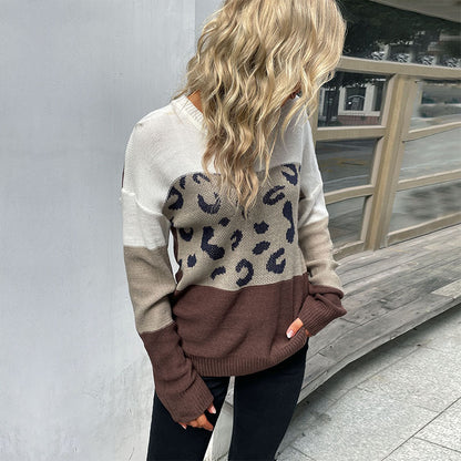 LOVECCR New  popular autumn and winter new 2025 fashion casual women's clothing long-sleeved leopard print contrasting sweater