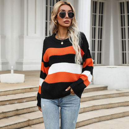 LOVECCR New Hot Trade  2025 Fashion Sweater Hot Style Thin Long Sleeve Loose Striped Knitted Sweater Women