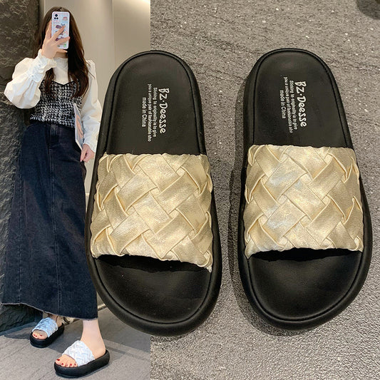 Flat Slippers Women's Summer Fashion Woven Sandals  New Casual All-Matching Comfortable Women's Beach Shoes