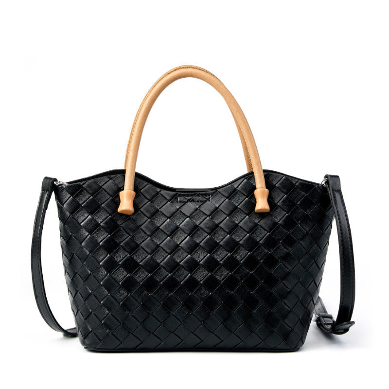 LOVECCR 2025 Handbag popular spring and summer new women's bag fashionable woven large-capacity simple cowhide shoulder portable leather bag