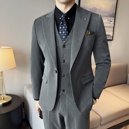 LOVECCR   Spring New Suit Suit Men's Solid Color Business Formal Wear Korean Style Suit Men's Three-Piece Groom Dress