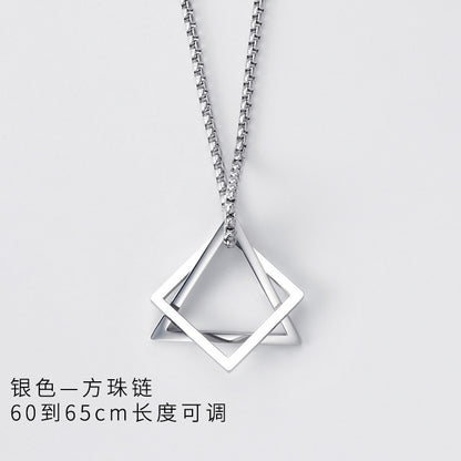 Cross-Border Geometric Triangle Square Combination Titanium Steel Hip Hop Necklace Men's Trendy Handsome Cool Earth Simple Pendant Accessories