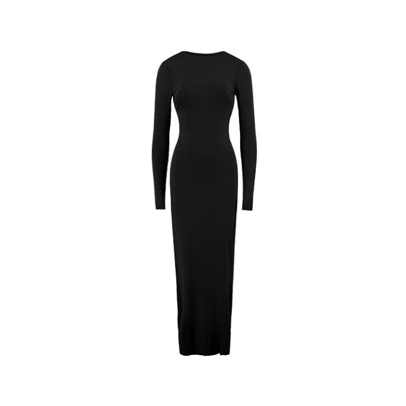 LOVECCR 2025 sexy women's clothing winter front and back wear evening dress pleated long sleeve backless long celebrity temperament dress