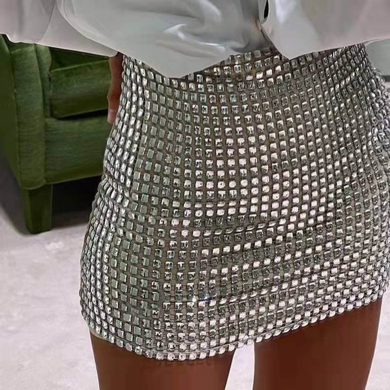 LOVECCR  spring new 2025 sexy women's clothing solid color slim mesh sequin hip-wrapped fashion skirt women's foreign trade