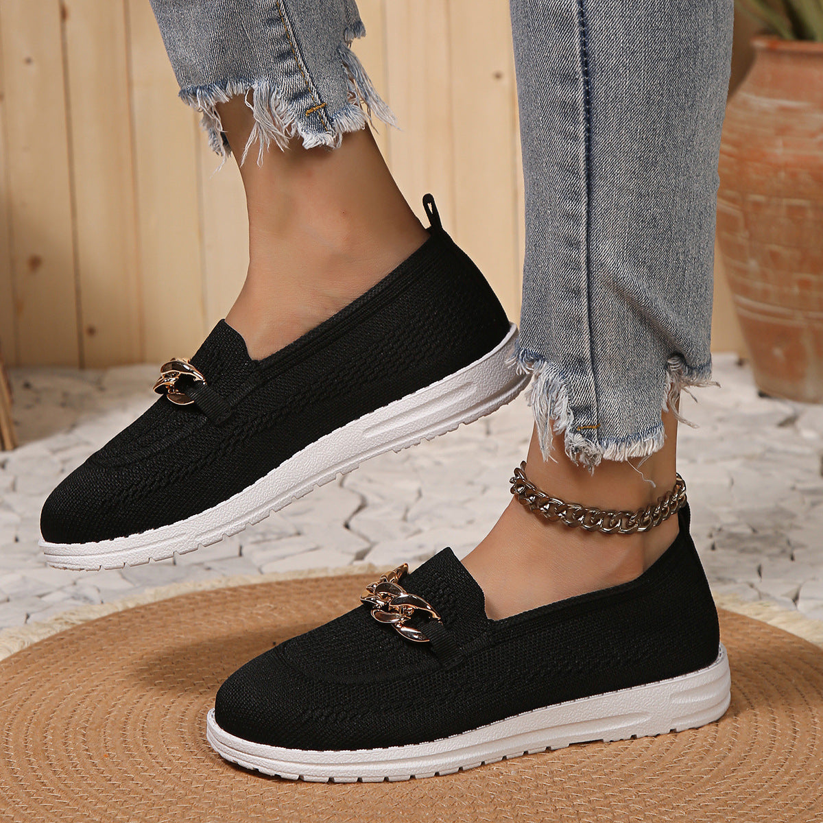 loveccr Loafers Women's  Spring/Summer New Fly Woven Mesh Breathable Shoes Women's Cross-Border plus Size round Toe Shallow Mouth Sneakers Women