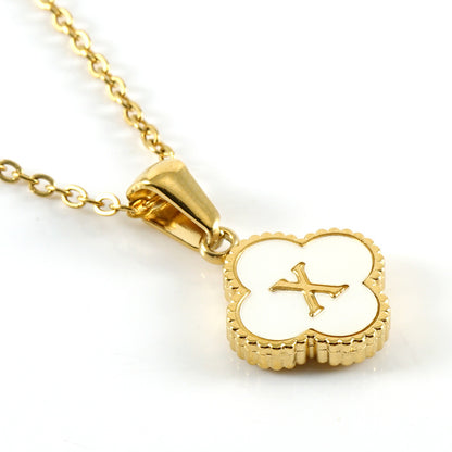 New Design Versatile Titanium Steel Clover Design English 26 Letters Pendant Necklace 18K Gold Plated Fashion Women