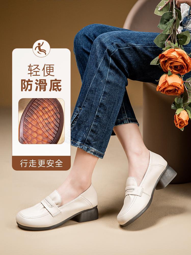 loveccr  Spring and Autumn Middle-Aged Brand Soft Bottom Mom Shoes Genuine Leather Mid-Comfortable Women's Shoes Middle-Aged and Elderly Heel Shoes Leather Shoes Non-Slip