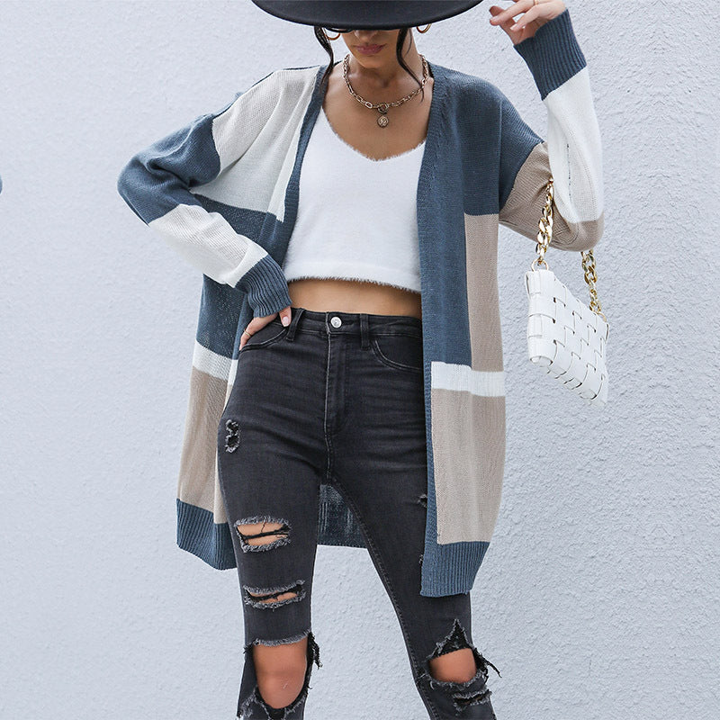 LOVECCR New  Hot Early Autumn New Long Contrasting Sweater Casual Japanese Cardigan Jacket Women