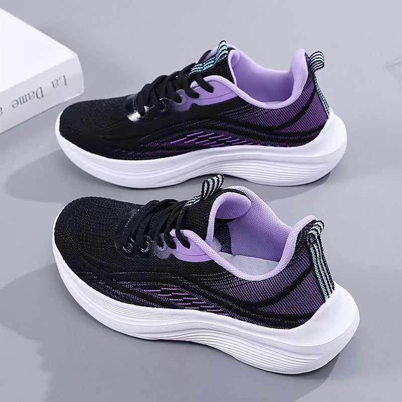 loveccr Flying Woven Women's Shoes Spring  Mesh Sneaker Soft Bottom Lightweight Student Running Shoes Breathable Casual Shoes Cross-Border