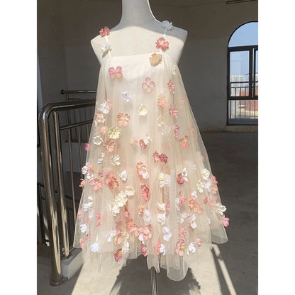 LOVECCR  Heavy Industry Three-Dimensional Flower Slip Dress  New Gentle Fairy Romantic Short Mesh Dress