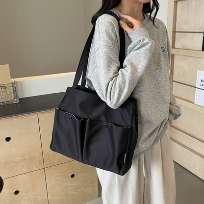 loveccr Large Capacity Nylon Cloth Bag Female New Commuting Large Bag Shoulder Tote Bag Student Class Schoolbag Computer Bag