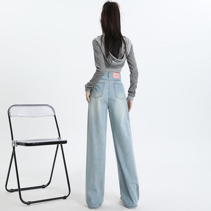 Women's Wide-Leg Jeans 2024 Spring New High Waist Slimming Narrow Straight Small Draping Mop Jeans