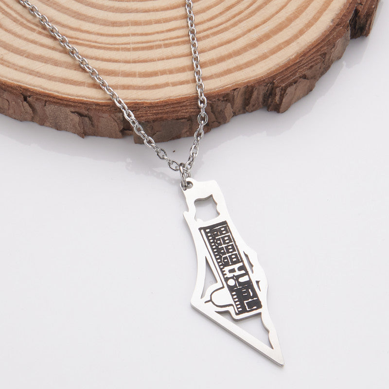 LOVECCR Hot Sale Cross-Border Dripping Oil Vintage Palestine Map Pendant Necklace Stainless Steel Fashion Personalized Pendant