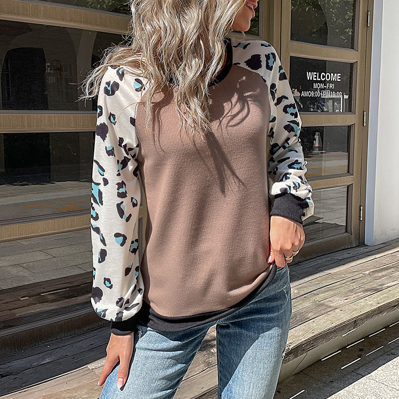 LOVECCR New Popular trade popular autumn and winter 2025 hot-selling leopard print knitted sweater long-sleeved splicing knitted bottoming shirt