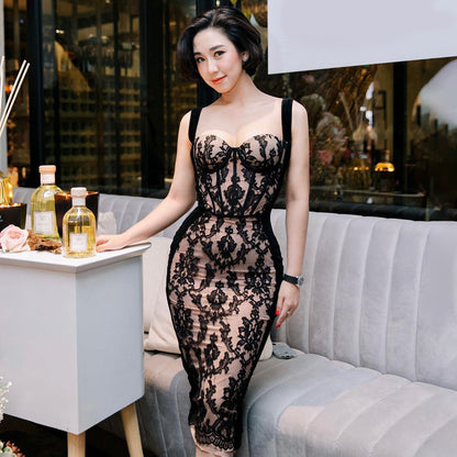 LOVECCR 2023 autumn new retro lace suspender skirt sexy long dress nightclub slim 2025 women's Popular trade dress