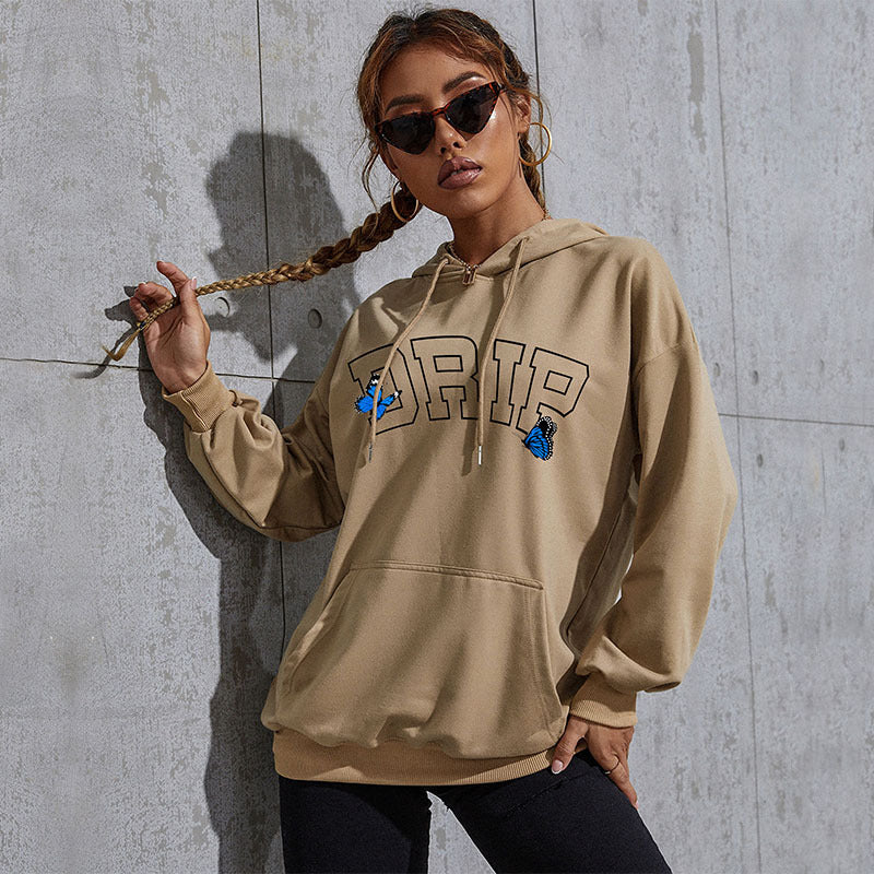 LOVECCR popular new autumn and winter leisure sports hoodie South East Asia New Popular trade women's butterfly print hooded sweater