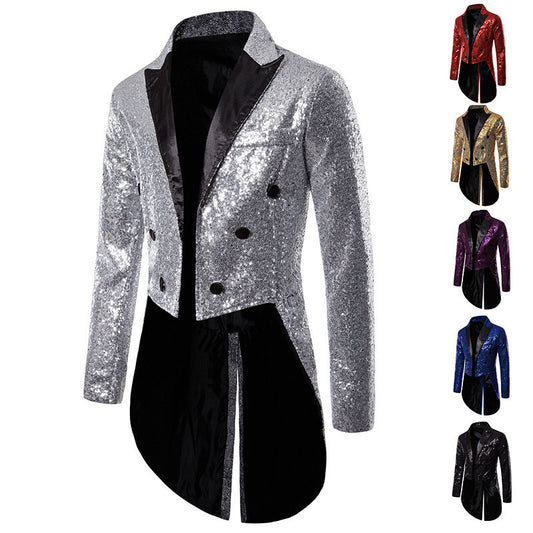 LOVECCR   Cross-Border Foreign Trade Men's Suit Swallowtail Banquet Nightclub Performance Sequin Fashion Design Men's Jacket