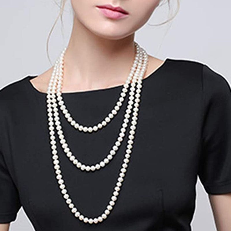 1920 HOTan and NEWn Imitation Pearl Necklace Theme Party Nightclub Photograph Dress Necklace Clavicle Multi-Layer Pearl Sweater Chain