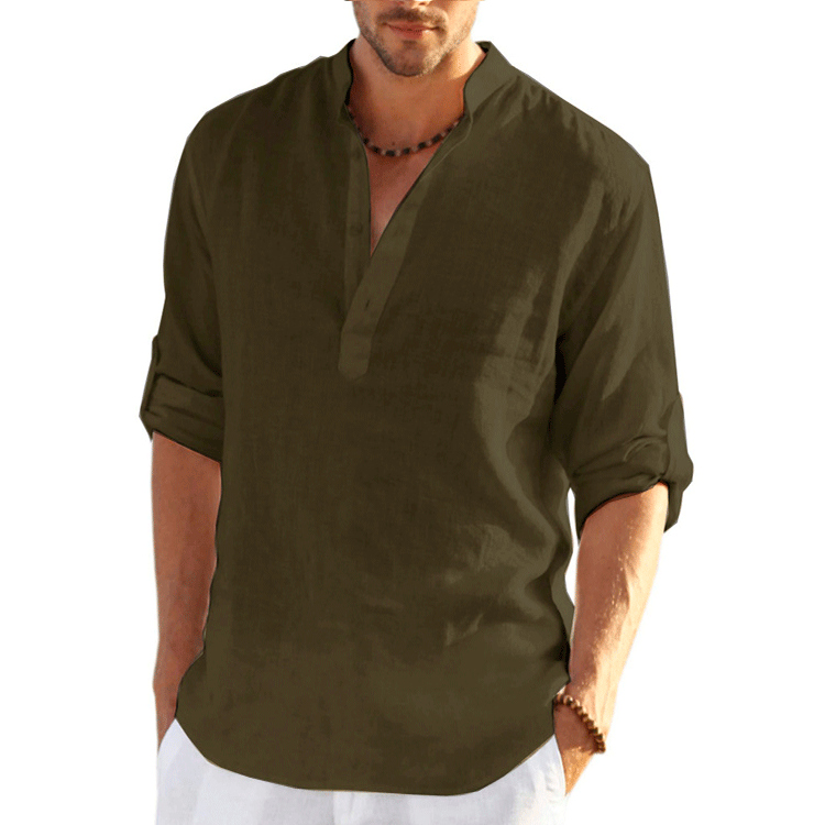 New Men's Clothing Long Linen Sleeves T-shirt Loose Undershirt Solid Color Long Sleeve Cotton Linen Shirt