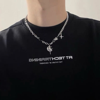 Black Onyx Eight-Pointed Stars HOTan Hip Hop Street Necklace Boys Special-Interest Design High-Grade Girls' Clavicle Chain Sweater Chain