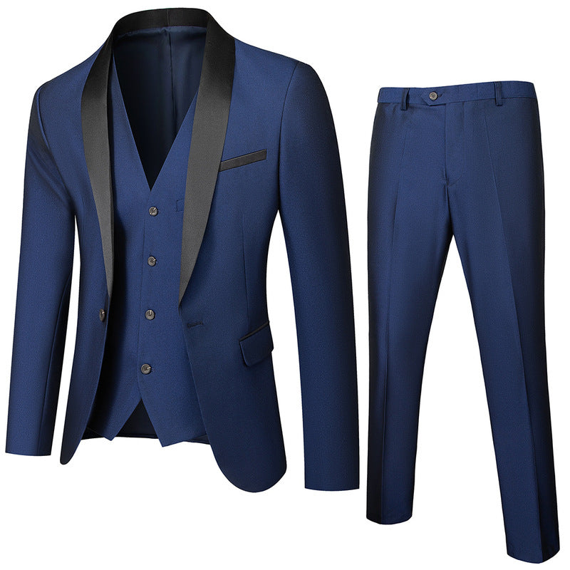 LOVECCR   European and American Simple Men's Business Casual Suit Suit Men's Wedding Groom Dress Hall Slim Suit Men's Three-Piece Suit