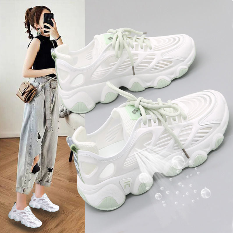 loveccr Dad Shoes Women's New Mesh Thin Hollow Breathable Sports Casual Versatile White Shoes for Spring and Summer