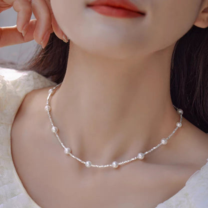 Tik Tok Live Stream Small Pieces of Silver Pearl Starry Necklace Simple Twin Special-Interest Design Commuter Super Fairy Clavicle Chain