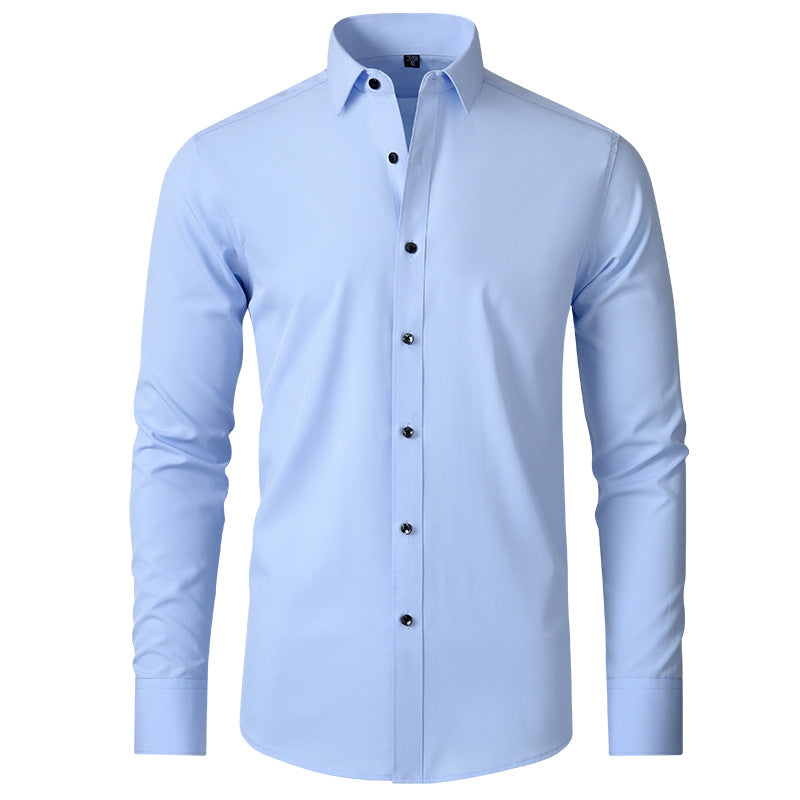 Cross-Border Full Elastic Force Shirt Men's Shirt Non-Ironing Anti-Wrinkle  Foreign Trade Simple Business Thin Shirt Men