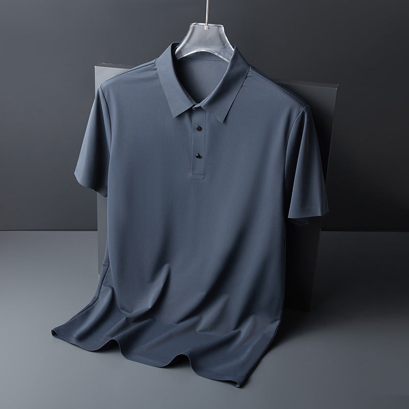 Seamless Ice Silk Short Sleeve T-shirt Polo Shirt Men's Summer New Quick-Drying Slim Fit Middle-Aged High-End Men's Business Casual