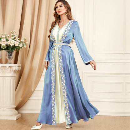 LOVECCR 3454 Middle East Dubai New Evening Dress Suit Cross-Border Foreign Trade Muslim Women's Robe Two-Piece Set Dress