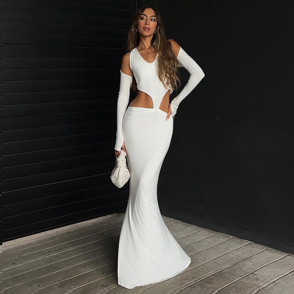 LOVECCR  cross-border  explosive Hot summer new fashionable and elegant long-sleeved hollow off-the-shoulder temperament dress