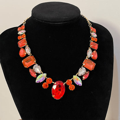 HOTan and NEWn Exaggerated and Personalized Full Diamond Necklace Colorful Gem Fashion Banquet Super Flash Necklace Light Luxury Female Star Accessories