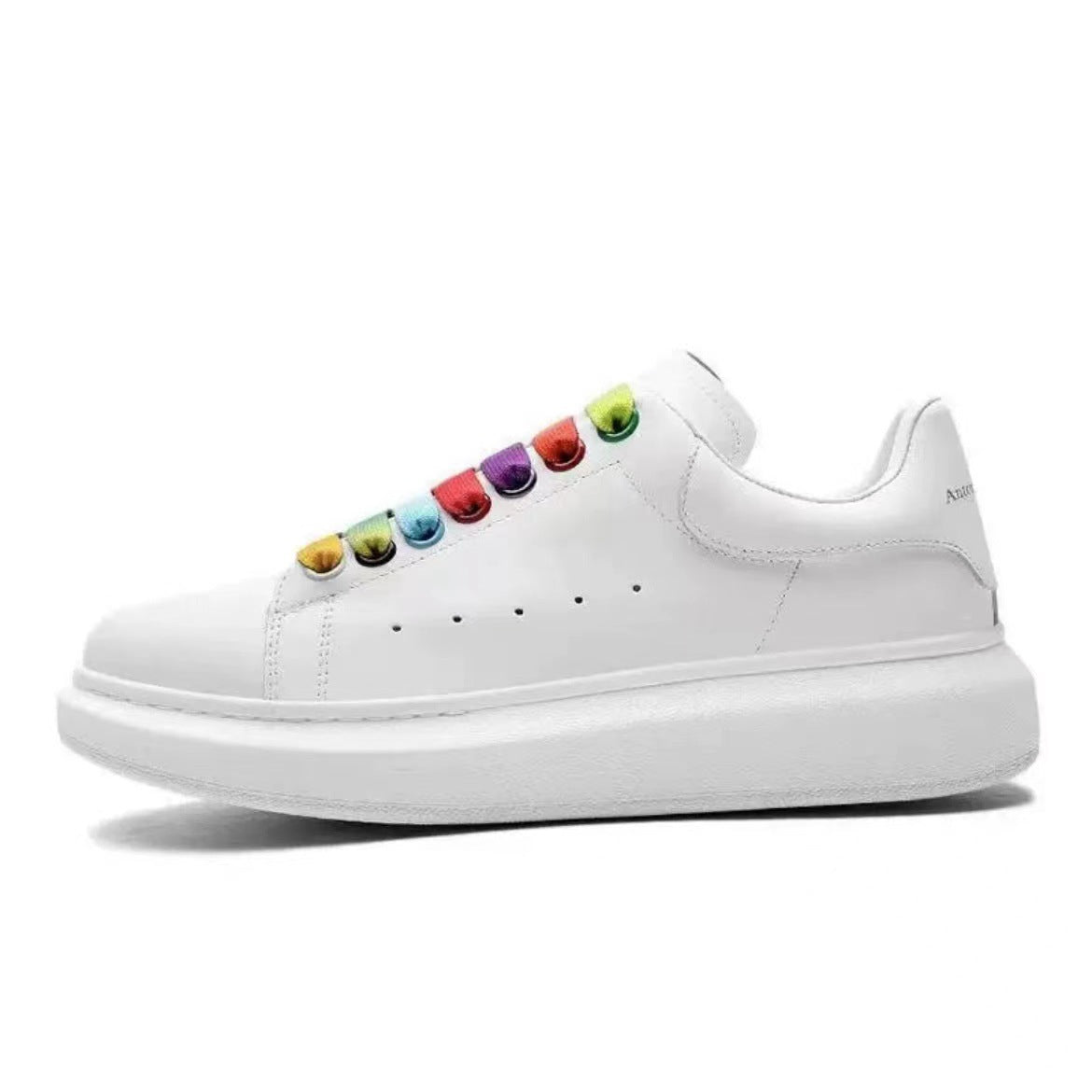 loveccr McQueen White Shoes Men's and Women's Genuine Leather Spring and Summer High Version New Thick Bottom Increased Casual Versatile Sneakers