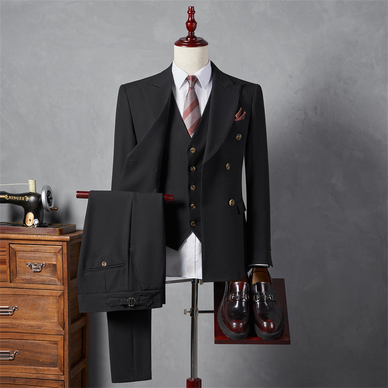 LOVECCR   Bridegroom Suit Suit Men's Double Breasted British Style Business Professional Formal Wear Slim Korean Wedding Dress Suit