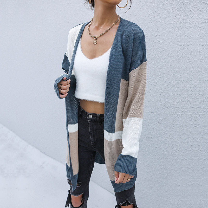 LOVECCR New  Hot Early Autumn New Long Contrasting Sweater Casual Japanese Cardigan Jacket Women