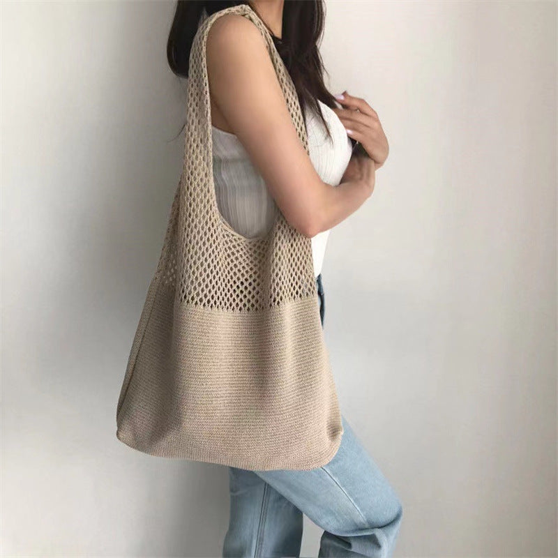 loveccr New Knitted Bags Woven Bag Shoulder Bag Japanese and Korean Tote Bag Bohemian Bag Messenger Bag Women's Bag Fashion