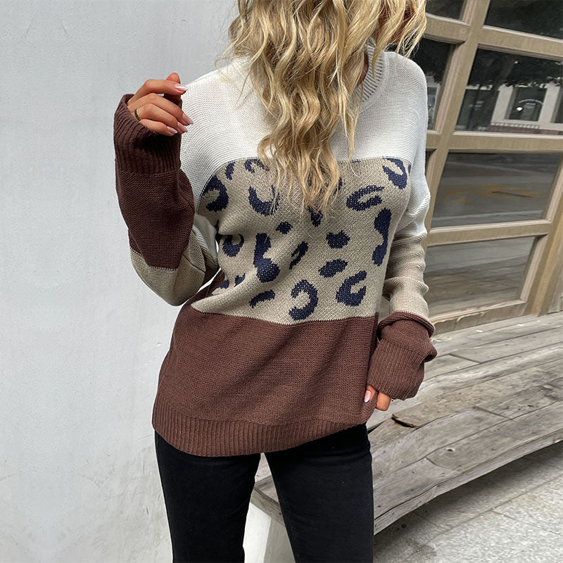 LOVECCR New  popular autumn and winter new 2025 fashion casual women's clothing long-sleeved leopard print contrasting sweater