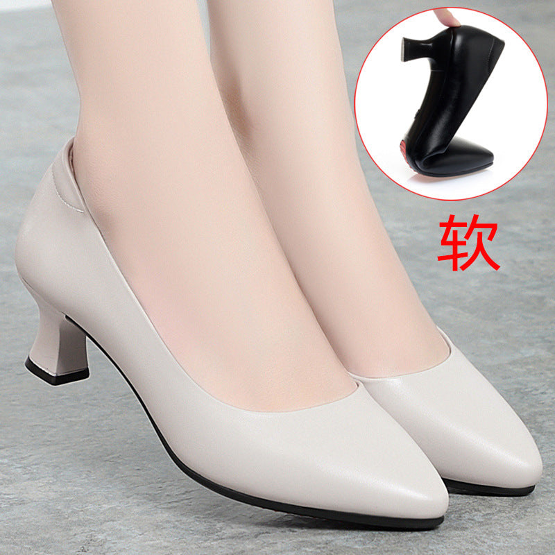 loveccr  Genuine Leather Stewardess Work Shoes Women's Black Leather Shoes Small Heel Professional Business Workwear Formal Wear Mid-Heel High Heel Interview Women's Shoes