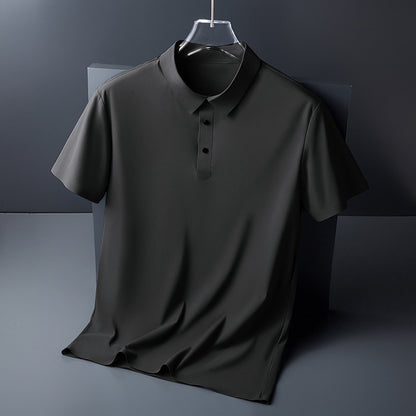 Seamless Ice Silk Short Sleeve T-shirt Polo Shirt Men's Summer New Quick-Drying Slim Fit Middle-Aged High-End Men's Business Casual