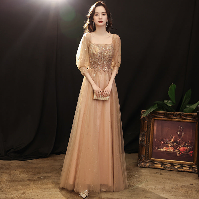 LOVECCR  Adult Choir Performance Costumes Champagne Evening Dress Women's Banquet Temperament Long Senior Three Graduation Dress