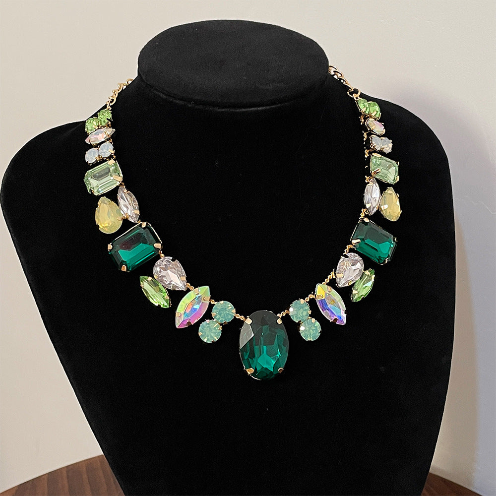 HOTan and NEWn Exaggerated and Personalized Full Diamond Necklace Colorful Gem Fashion Banquet Super Flash Necklace Light Luxury Female Star Accessories