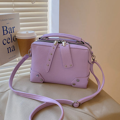 LOVECCR 2025 Premium sense portable women's small square bag fashionable versatile shoulder bag rivet lychee pattern New popular messenger bag