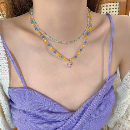 LOVECCR INS Dopamine Color Beaded Necklace  New Fashion All-Match Special-Interest Design High Sense Necklace