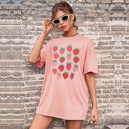 LOVECCR Cross-border new popular summer women's word print top round neck medium and long South East Asia Popular trade short-sleeved t-shirt